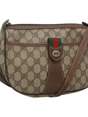 GUCCI GG Supreme Web Sherry Line Shoulder Bag PVC Beige Red 89 02 032 Auth BA465